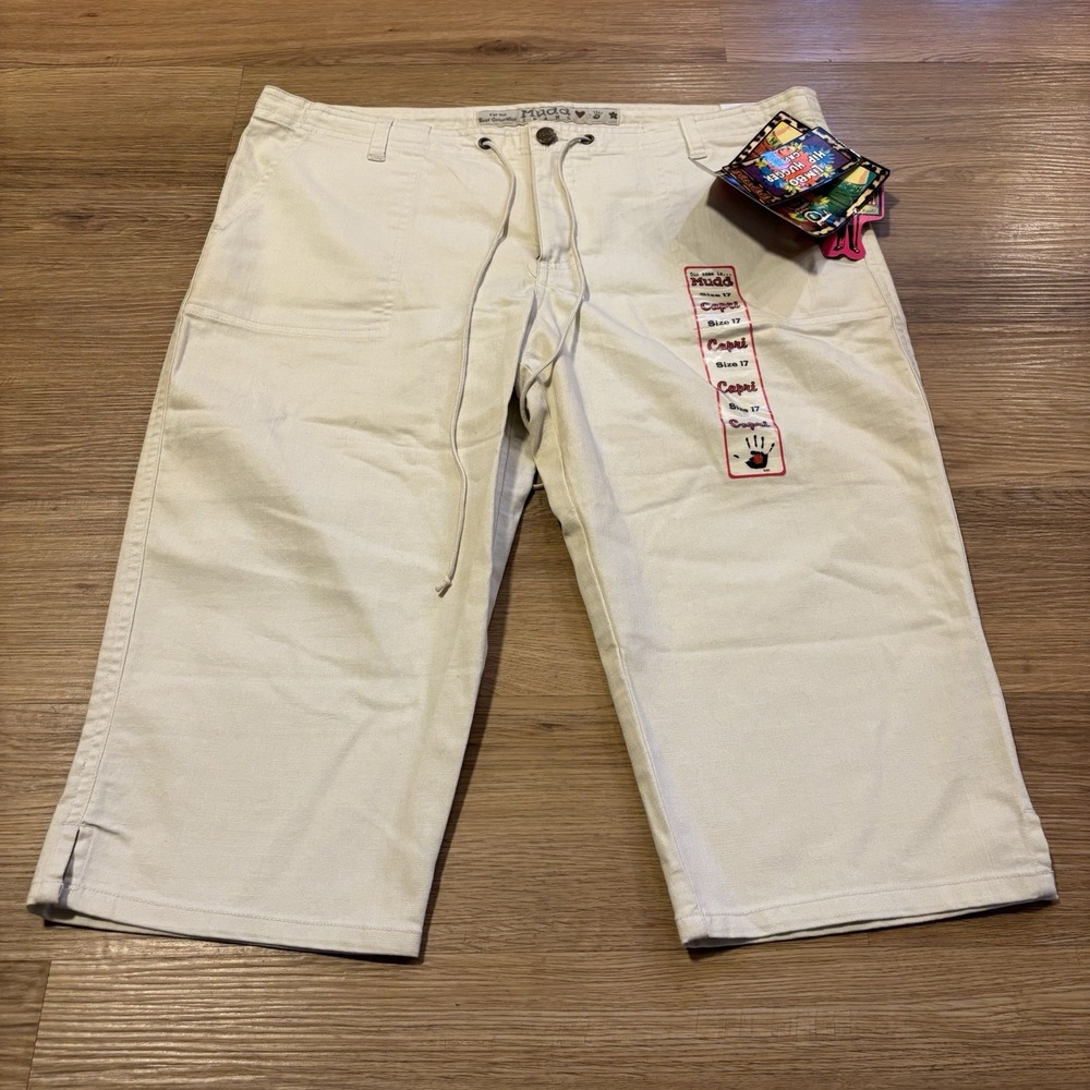 Vintage Y2K Mudd Hip Hugger Capri Pants Size 17 (36x17) White Low Rise Deadstock